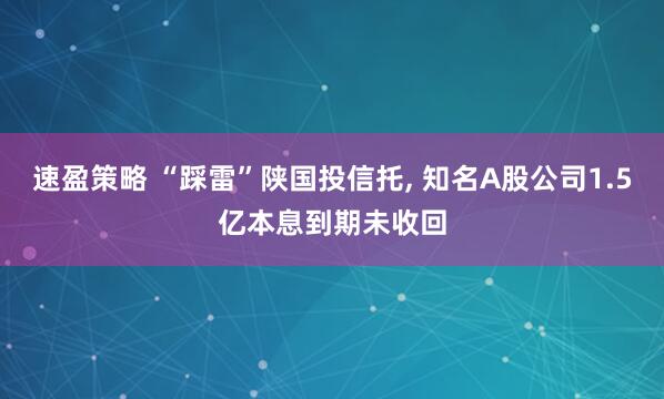 速盈策略 “踩雷”陕国投信托, 知名A股公司1.5亿本息到期未收回